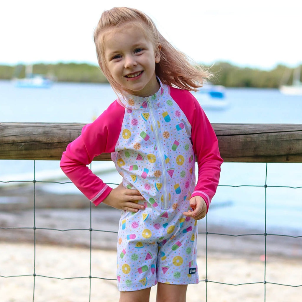 Girls Baby Toddler Long Sleeve Sunsuit with UPF50 Sun Protection