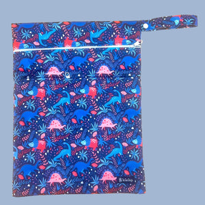Reusable bag with dinosaur pattern on a blue background