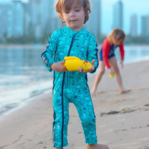 NEW! Baby Full Length Zip Sunsuit & Hat Set | Marine