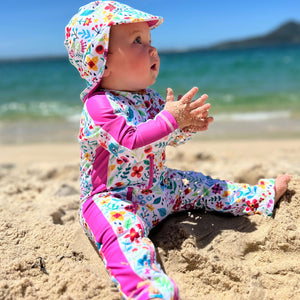 Baby Girls Full Body Swimsuit Hat Set Zip Sunsuit – TicTasTogs