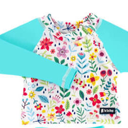 Floral swimsuit set with long-sleeve top and bottom on a white background