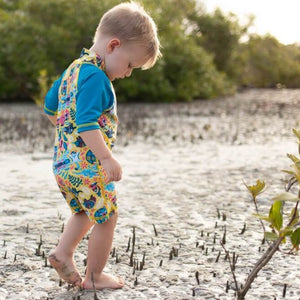 baby-boy-walking-in-colourful-animalia-print-all-in-one-swimsuit